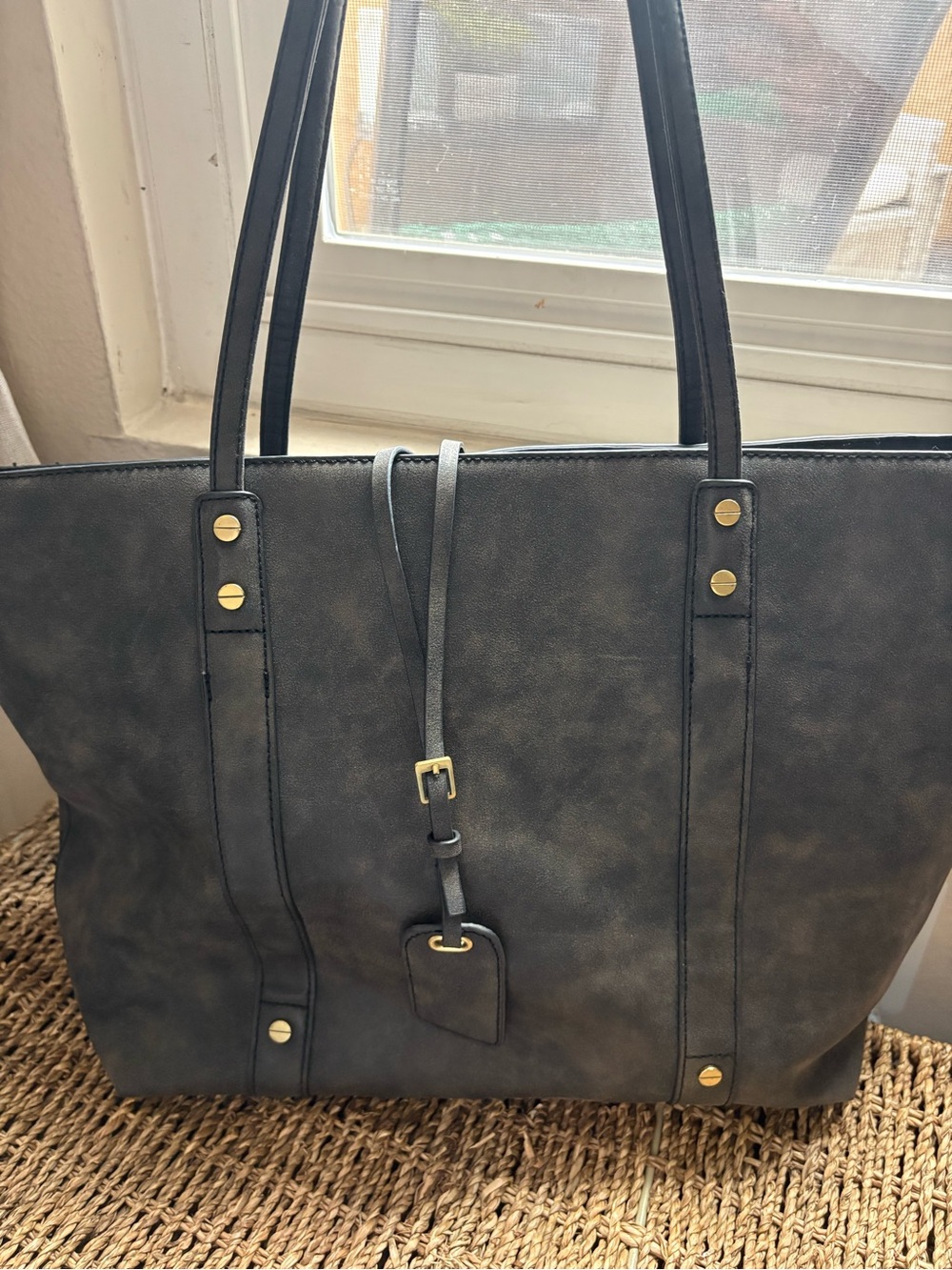 A+ Grey Faux Leather Tote Bag With Attached Crossbody Bag